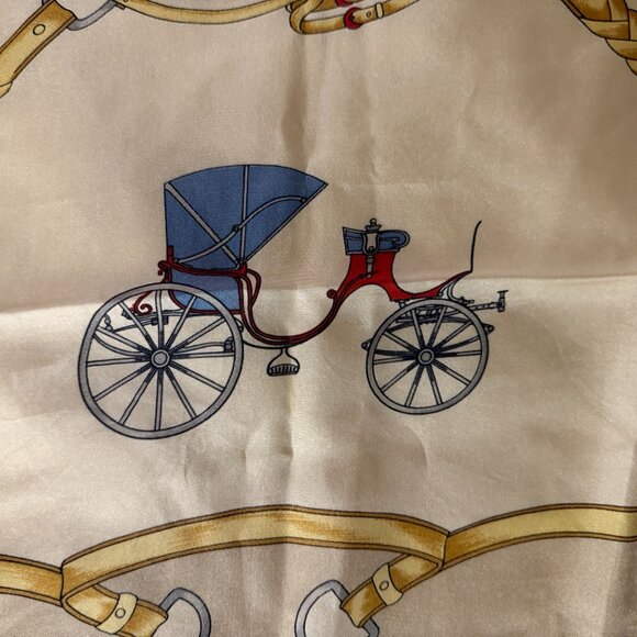 celine silk sq red tan carriage brand bridal print unisex - Picture 4 of 8